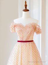 A-Line Off Shoulder Tulle Long Prom Dress, Champagne Formal Dress